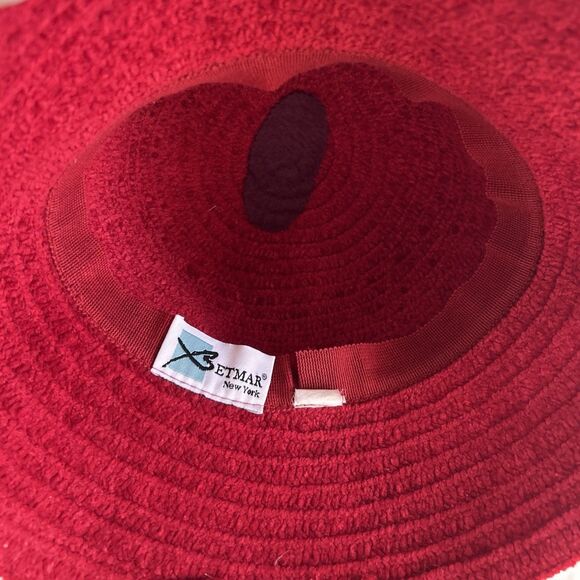 Betmar New York Chenille Hat Red Bucket Style Womens Jewel Logo Holiday X627KO - Picture 10 of 12
